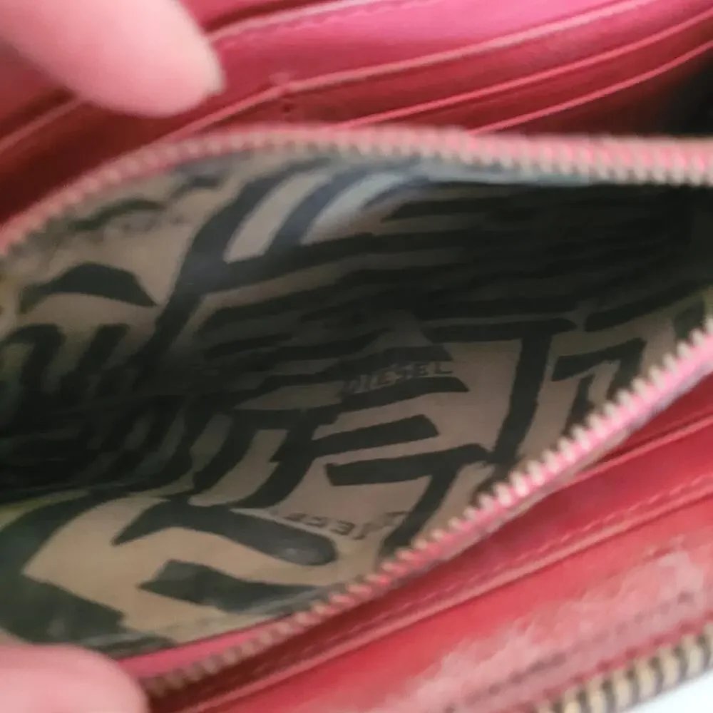 Diesel Brown Pink Leather Large Wallet Clutch‎ Accordion Zip Around Long Logo